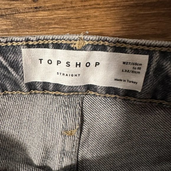 Topshop High Waist Raw Hem Straight Leg Jeans in Grey 27 - Picture 6 of 7